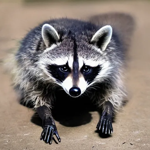 Prompt: a mech that looks like a raccoon