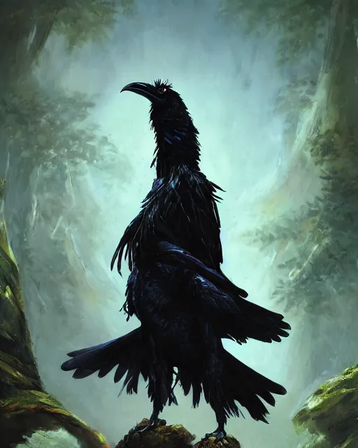 Image similar to oil painting of a Anthropomorphized raven shaman fusing with dragon, sharp focus, heroic pose, fantasy style, octane render, volumetric lighting, 8k high definition, by greg rutkowski, highly detailed, trending on art Station, magic the gathering artwork, Woodland background, centered