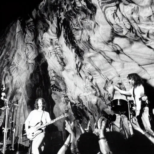 Image similar to the doors playing a show painted on a cave wall