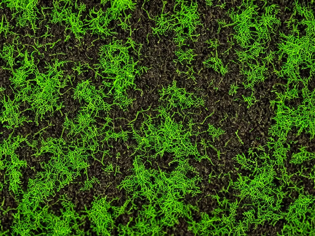 Prompt: a close-up moss as under a microscope, flora world, microworld