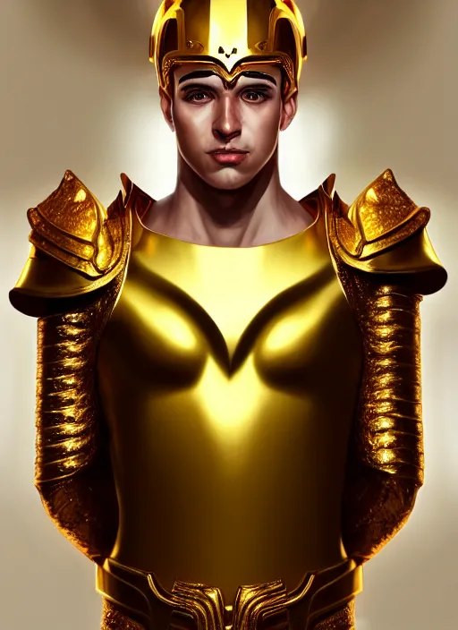 Image similar to the god hermes, gold armour, white skin, male, portrait, sharp focus, digital art, concept art, dynamic lighting, subsurface scattering, photoreal, trending on artstation, by emylie boivin and rossdraws