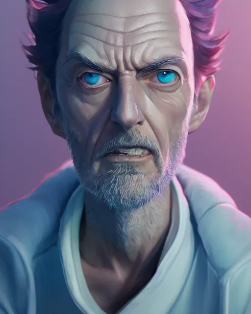 Prompt: rick from rick and morty, medium shot, visible face, detailed, perfectly shaded, perfectly shaded face, atmospheric lighting, by makoto shinkai, stanley artgerm lau, wlop, rossdraws