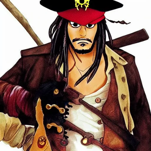 Prompt: Captain Jack Sparrow as Monkey D. Luffy