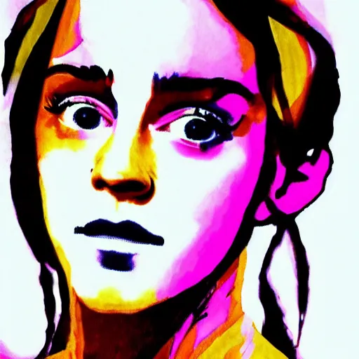 Image similar to rainbow emma watson age 1 3 as hermione. pop art.