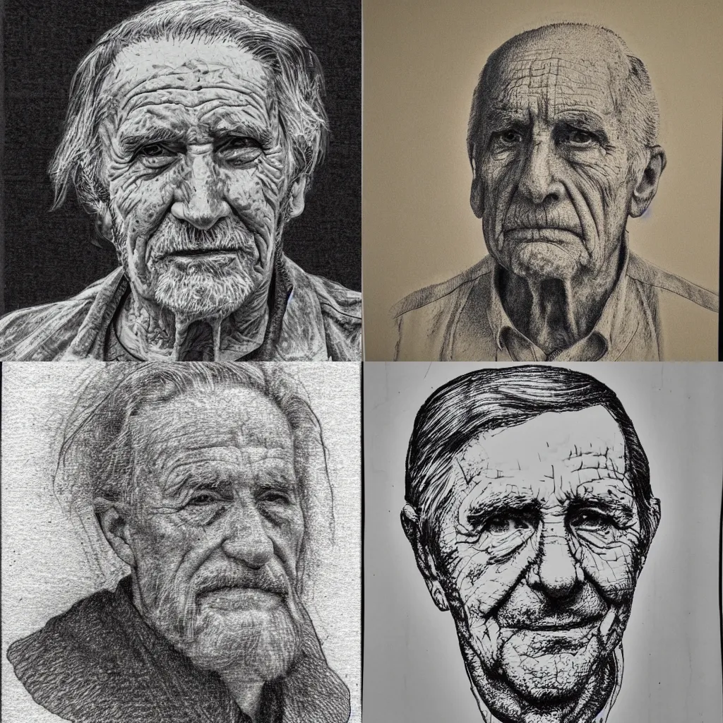 Prompt: crosshatch portrait of an old man