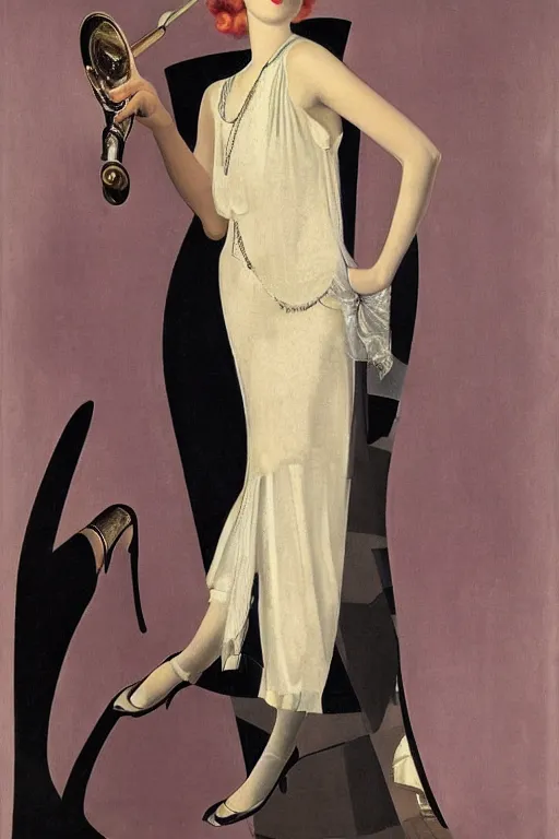 Image similar to a oil painting depicting a Jazz Age high society figure, 1920s style, smooth, highly detailed, high contrast, Coles Phillips, Dean Cornwell, JC Leyendecker, 8K