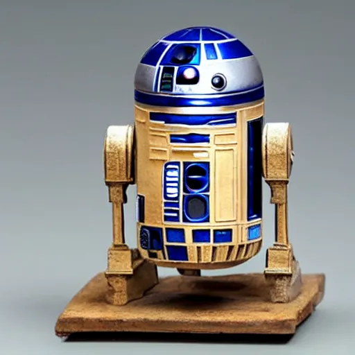 Prompt: a r 2 d 2 in a medieval manuscript, medieval manuscript, golden miniatures