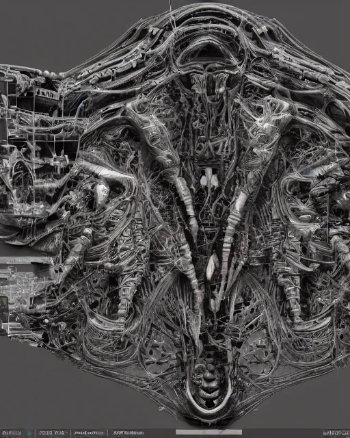 Image similar to video game frame interface by hr giger, biomechanical, 4 k, hyper detailed