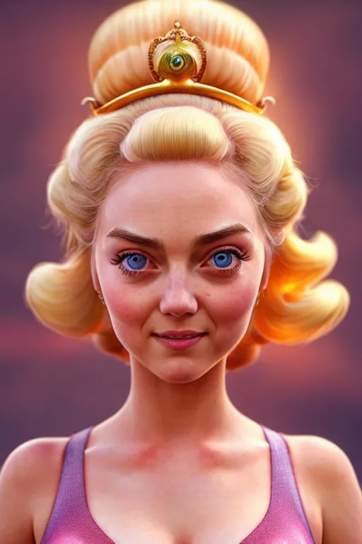 Prompt: polished sweaty princess peach : : annasophia robb face : : kate upton body : : weta disney pixar movie still photo : : hi - fructose, sci fi, fantasy, decadent highly - detailed digital painting, golden ratio, octane render, artstation, smooth, sharp focus, artgerm, mucha, loish, wlop : :