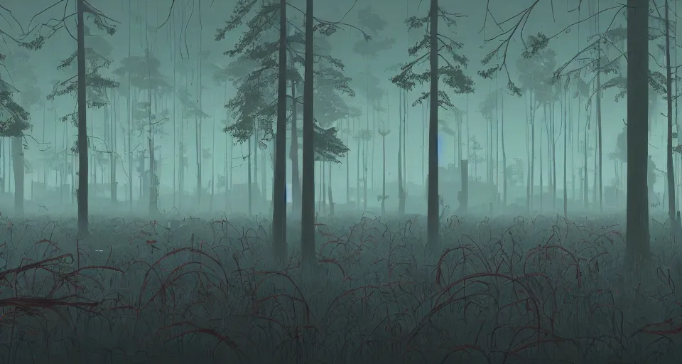 Image similar to A fantastic swamp, by simon stalenhag