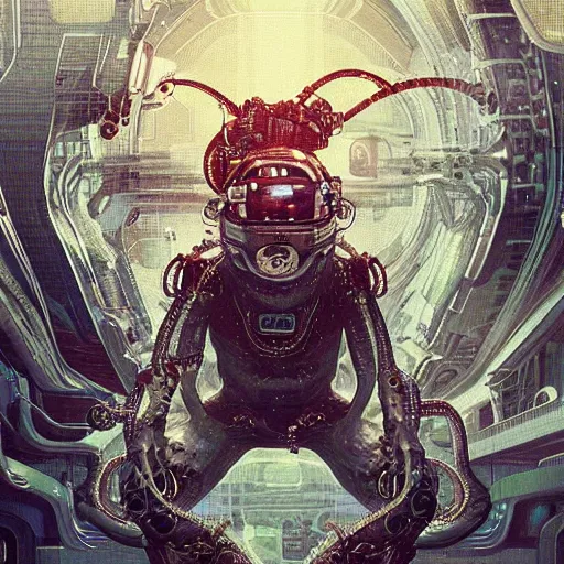 Image similar to hyperrealistic portrait of a squid monster astronaut, full body portrait, well lit, intricate abstract. cyberpunk, intricate artwork, by Tooth Wu, wlop, beeple. in the style of Jin Kagetsu, James Jean and wlop, highly detailed, sharp focus, intricate concept art, digital painting, ambient lighting, 4k, artstation