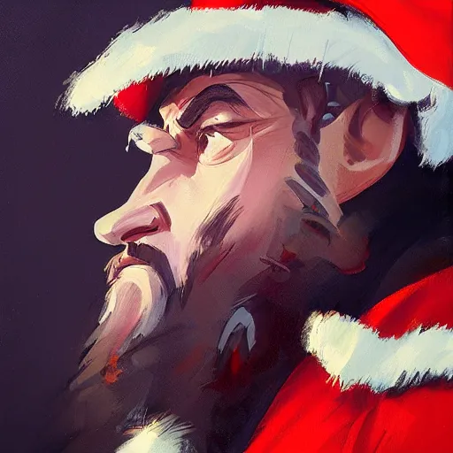 Image similar to greg manchess portrait painting of fully armored santa claus as overwatch character, medium shot, asymmetrical, profile picture, organic painting, sunny day, matte painting, bold shapes, hard edges, street art, trending on artstation, by huang guangjian and gil elvgren and sachin teng