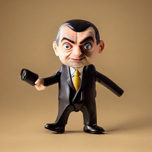 Image similar to mr. bean action figure, studio lighting, macro lens, award winning product photography