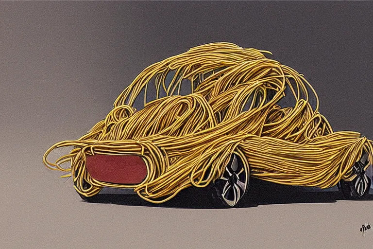 Image similar to car made of spaghetti, concept art