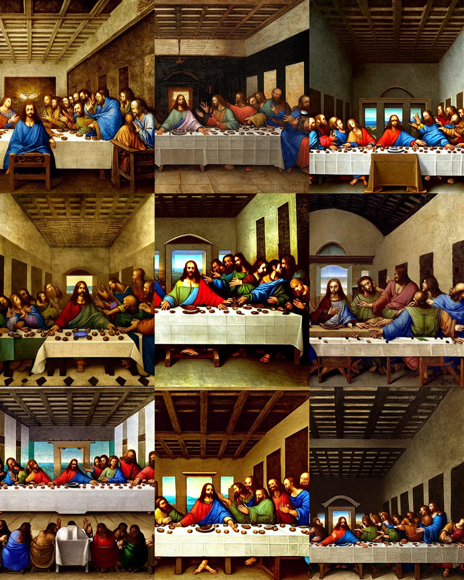 Prompt: of the last supper by Leonardo da Vinci, Everyone but Jesus is a minion