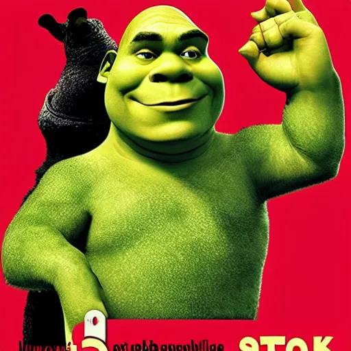 Prompt: shrek in a communist soviet propaganda poster