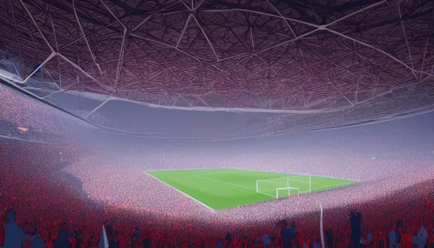 Prompt: interior of a gigantic soccer stadium with giant screens while champion league's final between psg and bayern munich, hyperdetailed, artstation, cgsociety, 8 k