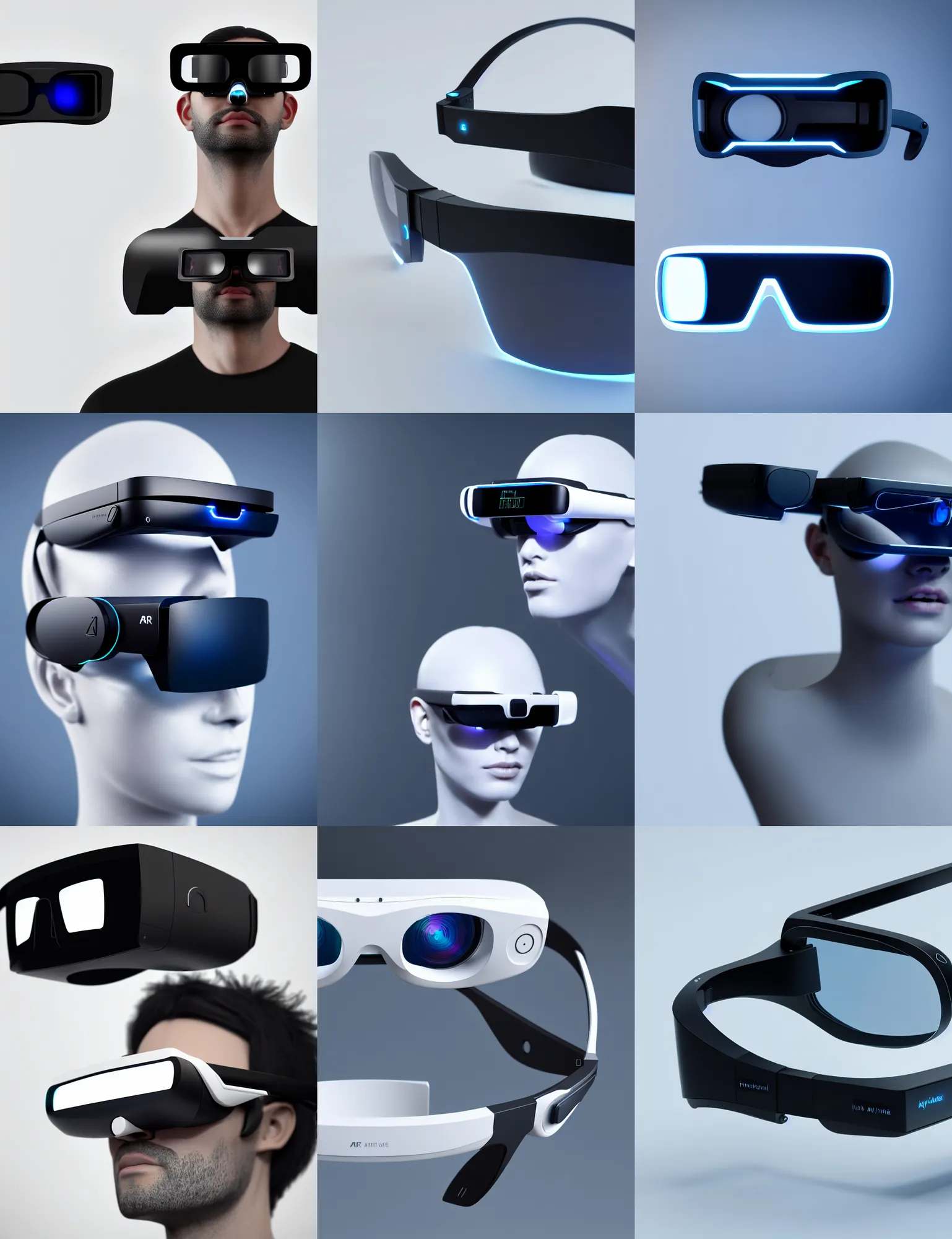 Prompt: futuristic ar glasses, product design, product photography, hyper - detailed, 8 k, octane render, white background
