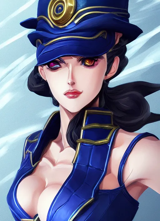 Image similar to a highly detailed illustration of beautiful girl cosplaying jotaro kujo, intricate, elegant, highly detailed, centered, digital painting, artstation, concept art, smooth, sharp focus, league of legends concept art, wlop.