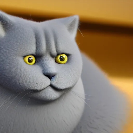 Image similar to a fluffy superrealism roadster in the shape of a fluffy British Shorthair, cool, realistic, 4k, hd, highly detailed