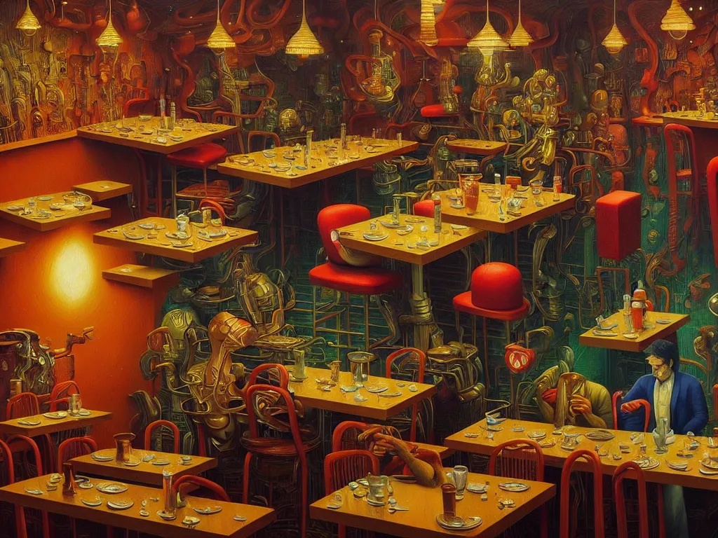 Prompt: hyper detailed 3d render like a Oil painting - diner at the end of the universe by Jacek Yerka, Mariusz Lewandowski, Houdini algorithmic generative render, Abstract brush strokes, Masterpiece, Edward Hopper and James Gilleard, Zdzislaw Beksinski, Mark Ryden, Wolfgang Lettl, hints of Yayoi Kasuma, octane render, 8k