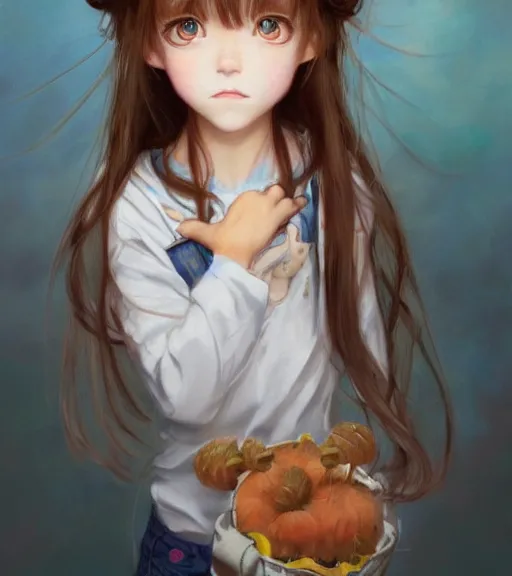 Image similar to portrait of a young cute beautiful short female with brown hair and big brown eyes artwork by WLOP, Hikari Shimoda, Studio Ghibli, Chie Yoshii, artstation