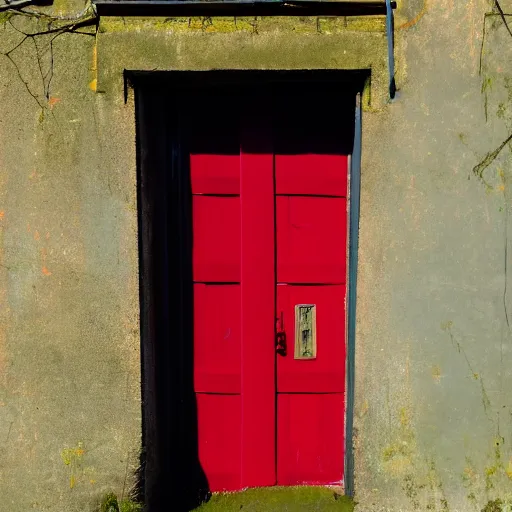 Prompt: a red door floating in a black void,