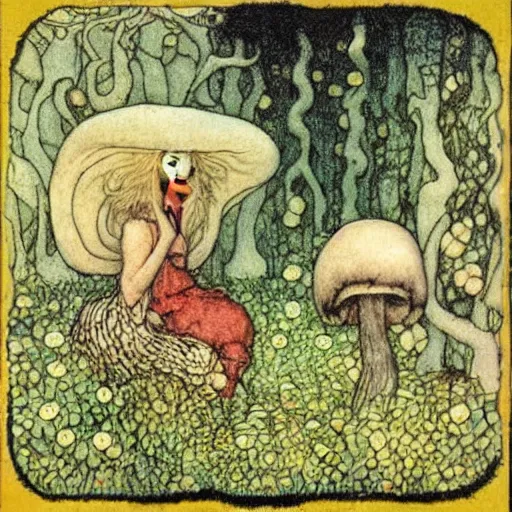 Image similar to poisonous mushrooms by John Bauer