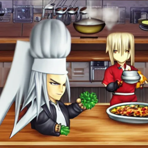 Prompt: sephiroth as a chef
