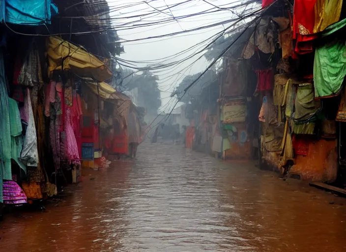 Prompt: A rainy Indian street in India