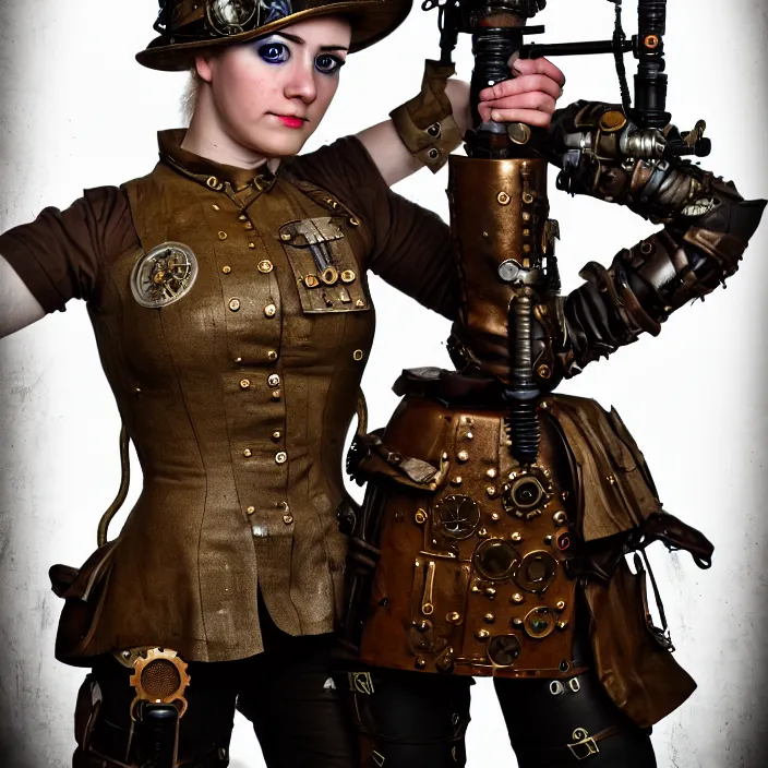 Image similar to portrait photograph of a real-life beautiful female steampunk soldier. Extremely detailed. 8k