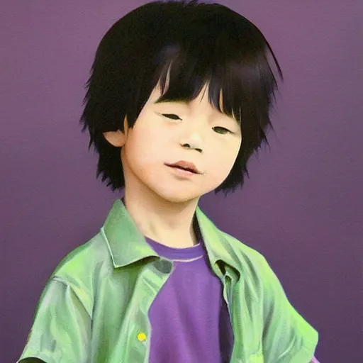 Image similar to cute little boy, purple color palette, art made by mitsuhiro kimura,
