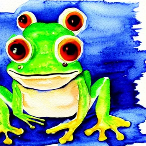 Image similar to beautiful watercolor painting of a frog wearing a crown in swamp