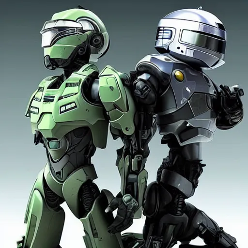 Prompt: Master Chief and Robocop, love at first sight