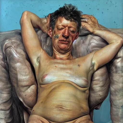 Prompt: high quality high detail painting by lucian freud and jenny saville, hd, loose, turquoise