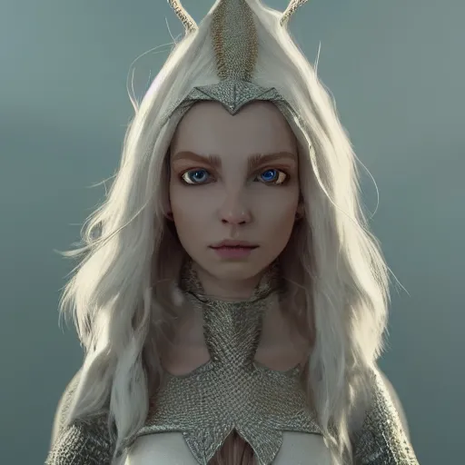 Image similar to a highly detailed elf in full length, with white long hair, white clothes, bright blue eyes, artstation, DeviantArt, professional, octane render