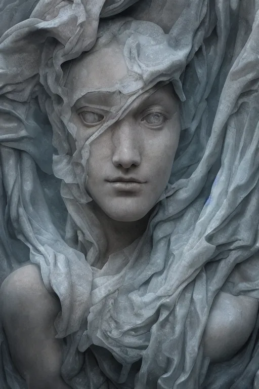 Prompt: a delicate renaissance marble sculpture covered with water veil, highly detailed transparent marble cloth, gi, global illumination, physically based rendering, photorealistic, top light, dark background painted by Wayne Barlowe, Greg Rutkowski, zdislav beksinski, Francis Bacon, Trending on artstation, artstationHD, artstationHQ, 4k, 8k
