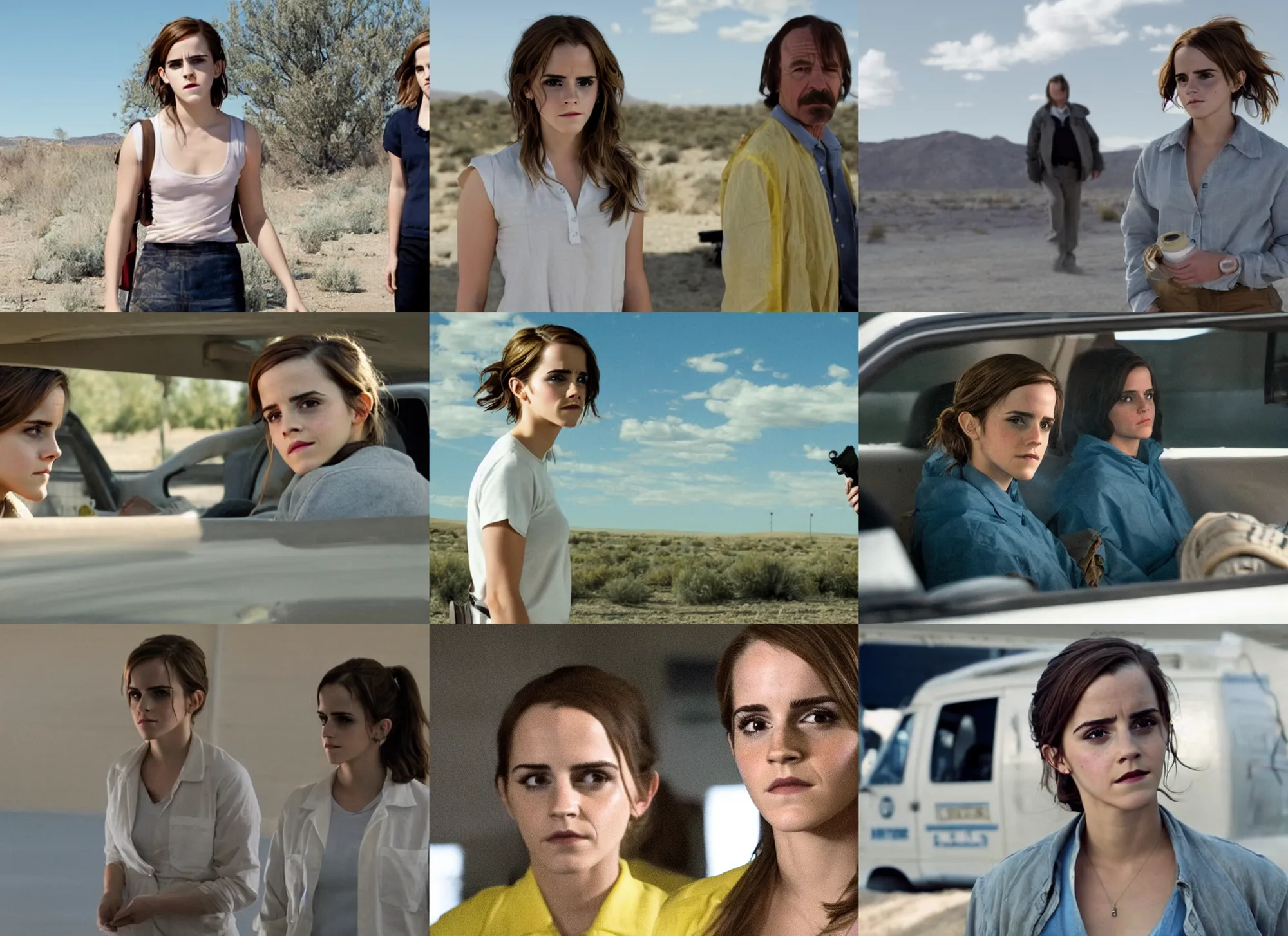 Prompt: emma watson cameo in breaking bad, movie still frame, one person, promotional image
