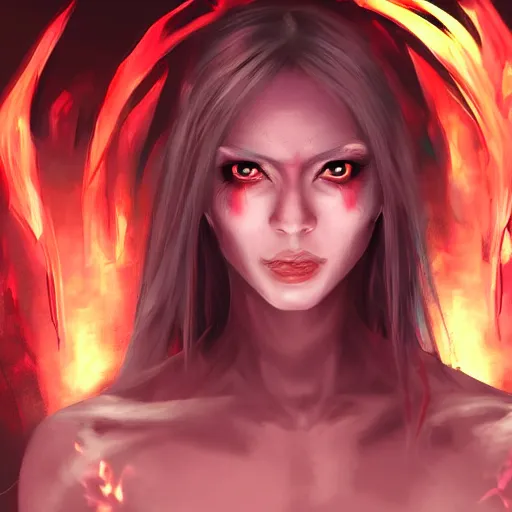 Image similar to hyper realistic concept art portait of a beauty female demon character in a hell portal background