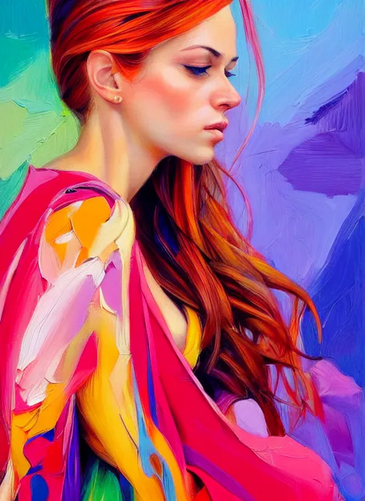 Prompt: photo of a gorgeous young woman in the style of stefan kostic, draped in flowing fabric, colorful energetic brush strokes, realistic, sharp focus, 8k high definition, insanely detailed, intricate, elegant, art by !Martine Johanna! and artgerm