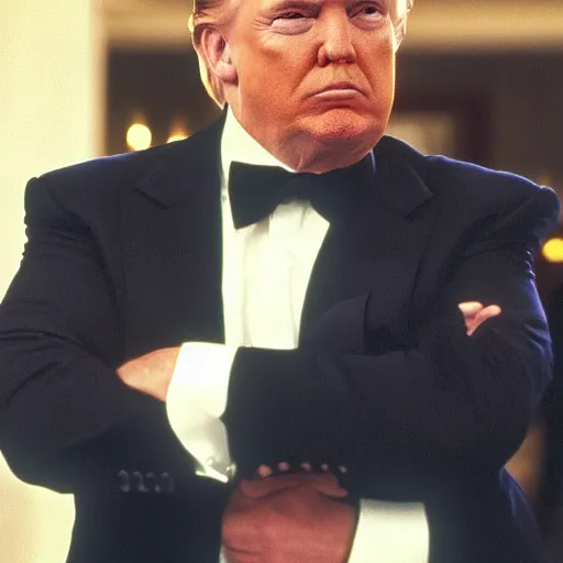 Prompt: Donald Trump as James Bond, action scene, cinematic