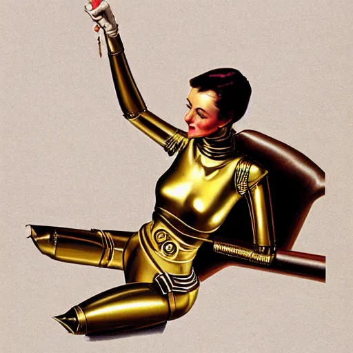 Image similar to a saucy reclining half human c3po by Gil Elvgren