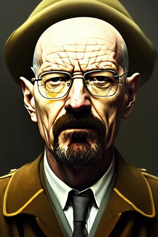 Image similar to baroque oil painting of key visual portrait concept art of walter white in battlefield 1, brutalist, dark fantasy, rule of thirds golden ratio, fake detail, trending pixiv fanbox, acrylic palette knife, style of makoto shinkai studio ghibli genshin impact jamie wyeth james gilleard greg rutkowski chiho aoshima