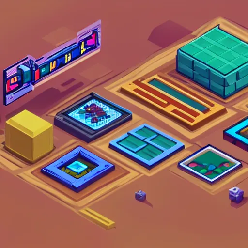 Image similar to isometric 3 d game props pixel art, clean, artstation