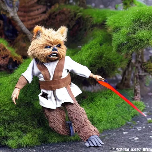 Image similar to star wars ewok running with scissors, forest, science fiction, wicket return of the jedi 1 : 6 scale