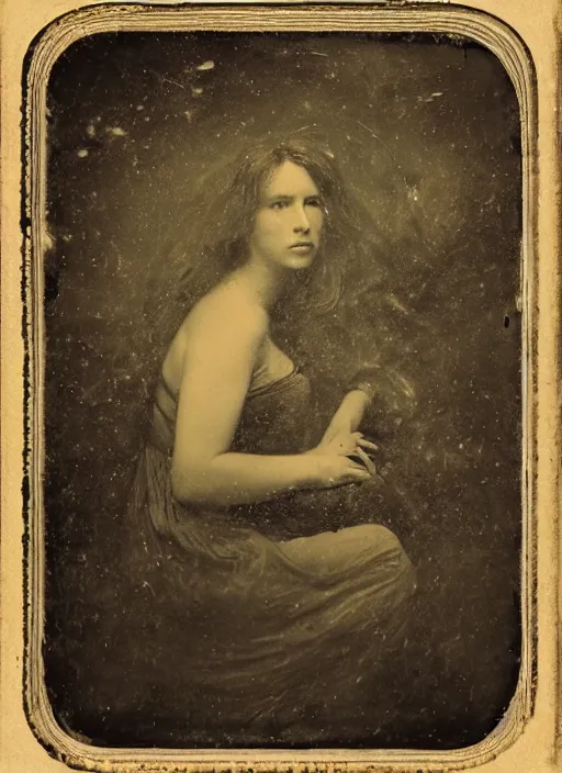 Prompt: old wetplate daguerreotype portrait of the birth of a genius singer, explosion of data fragments, fractal, intricate, elegant, highly detailed, parallax, leica, medium format, subsurface scattering, by jheronimus bosch and greg rutkowski and louis jacques mande daguerre