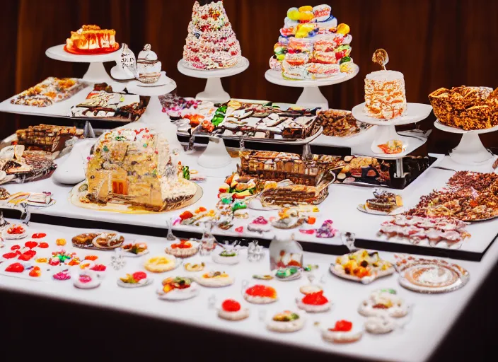 Image similar to a table with a white map full of sweets and bite sized deserts. highly detailed 8 k. intricate. nikon d 8 5 0 3 0 0 mm. award winning photography.