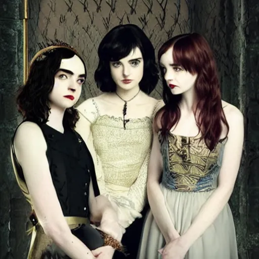 Image similar to beautiful gothic portrait of Maisie Williams, Krysten Ritter, Anne Hathaway and Natalia Dwyer Christina Ricci and Lily Collins