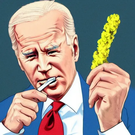 Image similar to joe biden smoking a rolled marijuana joint, amazing detail, realistic digital art, artstation