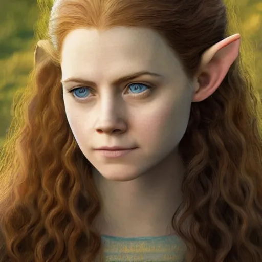 Image similar to a portrait of an elvish young girl, looking like Amy Adams , wild hairstyle, 8k, beautiful